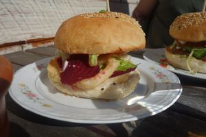 Vegan fake meat squid burger at Burger World in Berlin