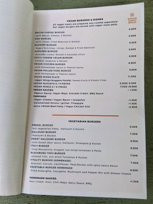 Menu showing vegan options at Burger World Berlin at Burger World in Berlin