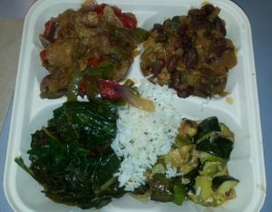 Vegan goodies from hot bar buffet at 141 Bradford Natural Market in Provincetown