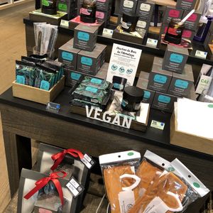 Be vegan skin care products. Look how big the vegan sign is!!!!  at The Body Shop in Levallois-perret