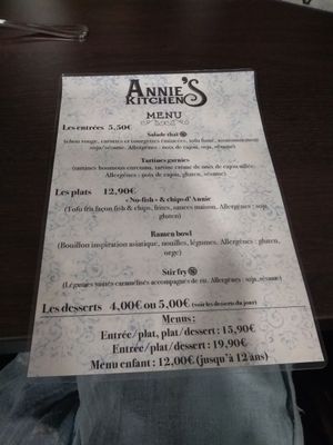 Drinks menu at Annie's Kitchen in Lille