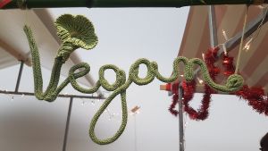 vegan sign at Veggieworld Lille, dec 2018 at Annie's Kitchen in Lille