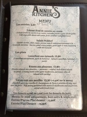 Menu 22 October 2019 at Annie's Kitchen in Lille