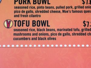 Tofu bowl at Moe's Southwest Grill in Oneonta