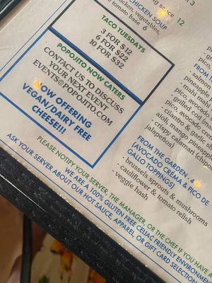 Vegan cheese available now! at PopoJito Med-Mex Kitchen in Scarsdale