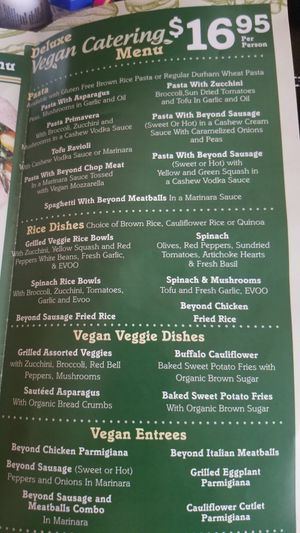 Vegan catering menu at Bario's Pizza in Staten Island