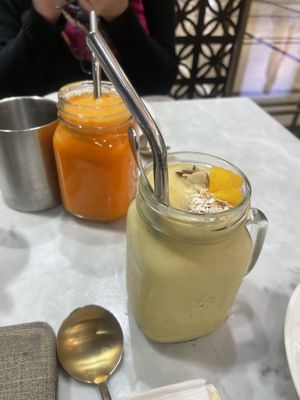 Drinks: kumquat juice and mango smoothiee  at Herbivore - Shin Kong Mitsukoshi in Taipei