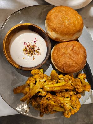Roasted cauliflower with creme fraiche and "donuts", NTD 395 at Herbivore - Shin Kong Mitsukoshi in Taipei