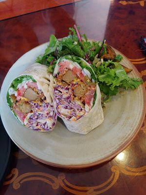 Vegan chicken wrap at And 유 (Yu) Cafe in Jeju