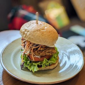 Vegan Chicken Burger at And 유 (Yu) Cafe in Jeju