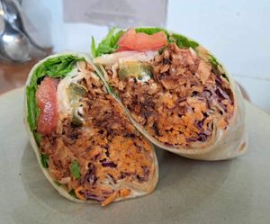 Vegan pulled pork wrap  at And 유 (Yu) Cafe in Jeju