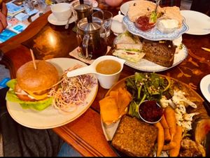 Veggie burgers and a wide variety of delicious options .  at And 유 (Yu) Cafe in Jeju