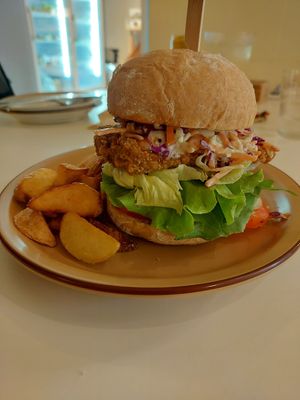 Chicken burger 🍔 at And 유 (Yu) Cafe in Jeju