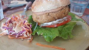 Veggie burger at And 유 (Yu) Cafe in Jeju