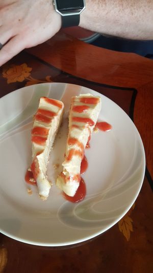 Mango cheezecake ... split in two to share   at And 유 (Yu) Cafe in Jeju