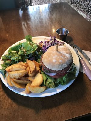 Burger /w wedges  at And 유 (Yu) Cafe in Jeju