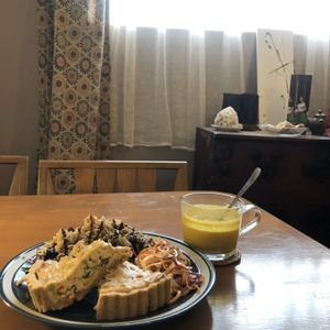 Quiche and golden milk at And 유 (Yu) Cafe in Jeju