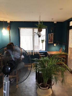 Cozy interior at And 유 (Yu) Cafe in Jeju