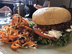 Veggie bean burger at And 유 (Yu) Cafe in Jeju