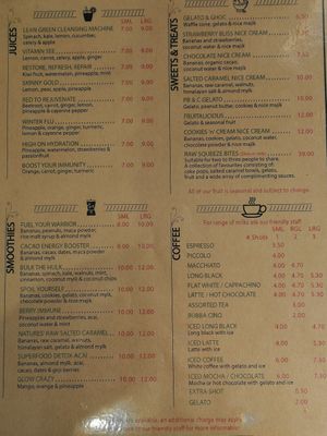 Menu page 2 at Charlie's Raw Squeeze in Morningside