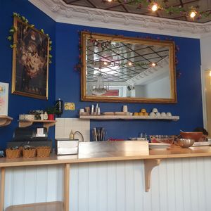 Desk at Govindas in Gothenburg