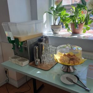 Juice and cookies at Govindas in Gothenburg