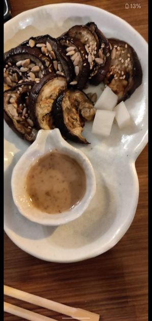 Aubergine with peanut & sesame at Mr Tanaka's in Hertford