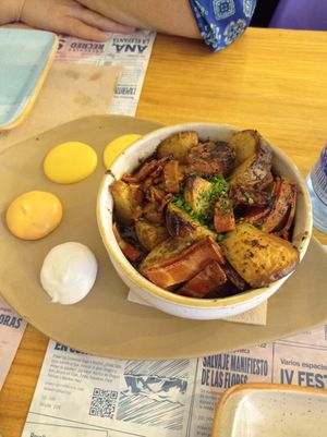 Patatas con bacon, zanahoria y cebolla at La Tia Carlota in Madrid