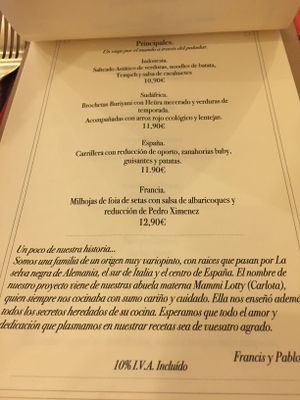 La carta at La Tia Carlota in Madrid