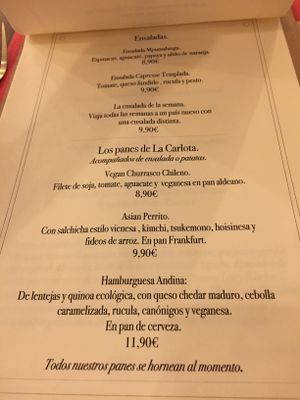 La carta at La Tia Carlota in Madrid