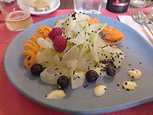 Daily menu / starter / cucumber salad at La Tia Carlota in Madrid