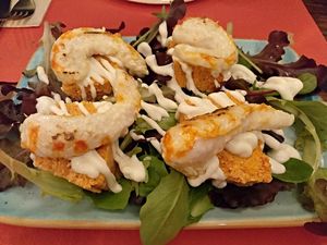 Pastel de cabracho / (mock) red scorpionfish cake at La Tia Carlota in Madrid