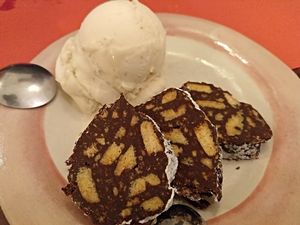 Salchichón de chocolate / Salame cioccolato at La Tia Carlota in Madrid