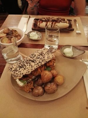 sandwich de heura y hot dog at La Tia Carlota in Madrid