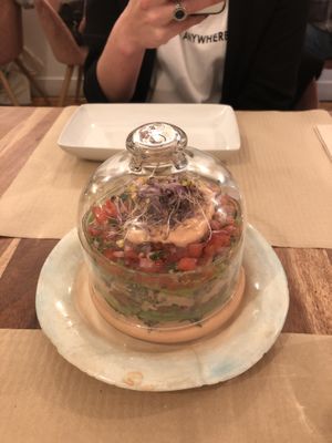 Tartar Marinero a La Chilena.
Huera marinado en algas, con aguacate fresco, pebre y salsa rosa  at La Tia Carlota in Madrid