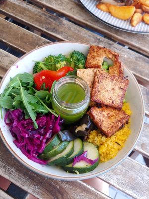 Daily vegan bowl (diff veggies and base each day) at Lille Brunch & Lunch in Tenerife
