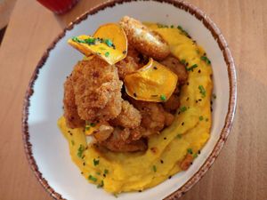 Cauliflower with purée and pumpkin (slight curry) delicious! at Lille Brunch & Lunch in Tenerife