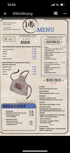 Menu  at Lille Brunch & Lunch in Tenerife