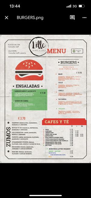 Burger menu  at Lille Brunch & Lunch in Tenerife