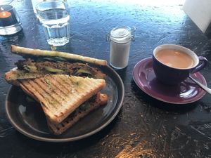 Vegan sandwich, coffee and homemade almond milk  at hjá höllu in Grindavik