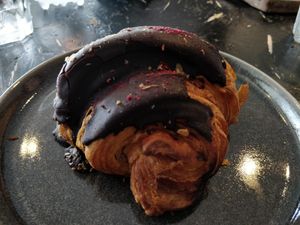 Vegan chocolate and raspberry croissant at hjá höllu in Grindavik