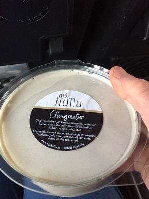 Pre prepared oats and chia bowl at hjá höllu in Grindavik