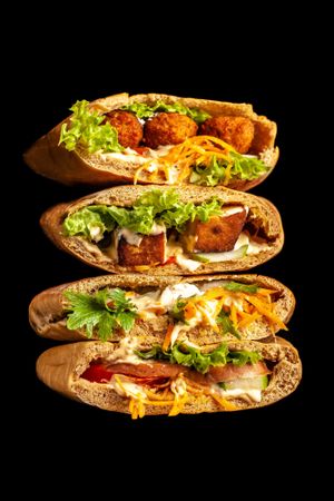 4 types of pita
- falafel
- smoked tofu
- seitan (wheat sausage)
- feta arugula
 at Little Green in Lviv