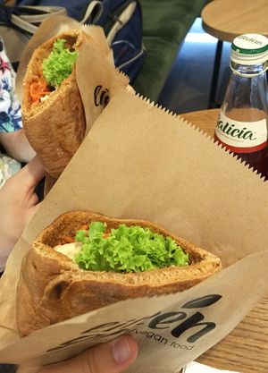 Pita with tofu and seitan at Little Green in Lviv