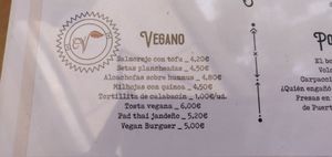Vegan menu at Séptimo Arte in Conil De La Frontera