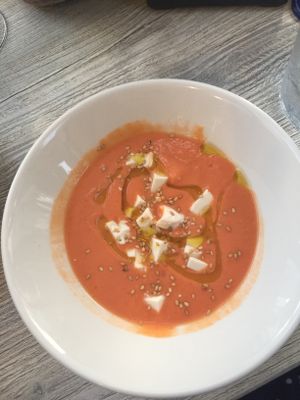 Salmorejo with tofu  at Séptimo Arte in Conil De La Frontera