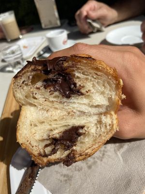 Inside the chocolate croissant at Bios Cafe in Rimini