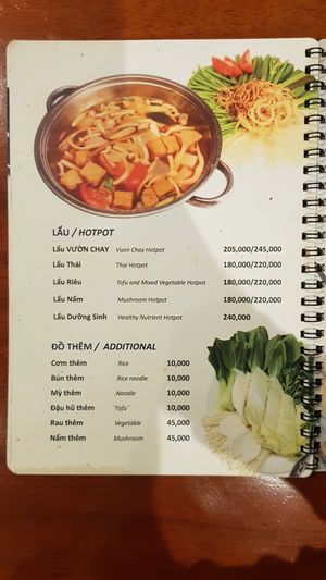 Menu 12/15 at Vuon Chay in Ho Chi Minh City