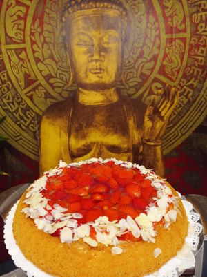 Erdbeeren auf leckerer Vanillecreme und fluffigem Biskuit at Cafe Tomorrow in Linz Am Rhein