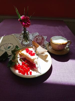 Johannisbeeren mit pflanzlichem Baiser at Cafe Tomorrow in Linz Am Rhein